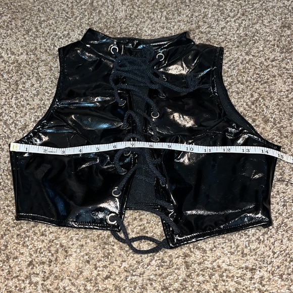 Goth laced pleather faux leather mini skirt top dominatrix rave club cyber crop - Picture 8 of 15